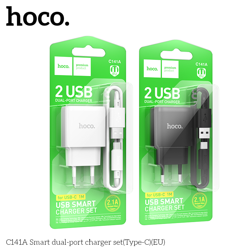 Bộ sạc hai cổng thông minh Hoco C141A(Type-C)(EU)