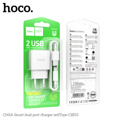 Bộ sạc hai cổng thông minh Hoco C141A(Type-C)(EU) Bộ sạc hai cổng thông minh Hoco C141A(Type-C)(EU) - Ảnh 2