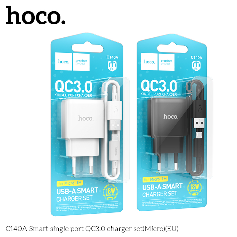 Bộ sạc thông minh Hoco QC3.0 cổng đơn C140A(Micro)(EU)