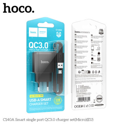 Bộ sạc thông minh Hoco QC3.0 cổng đơn C140A(Micro)(EU) - Ảnh 3