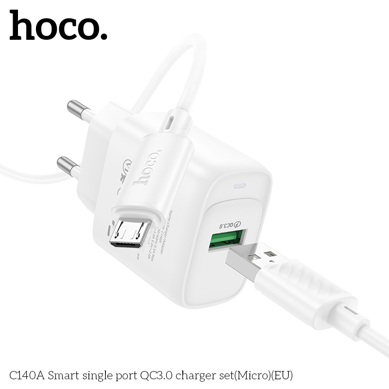 Bộ sạc thông minh Hoco QC3.0 cổng đơn C140A(Micro)(EU) - Ảnh 8