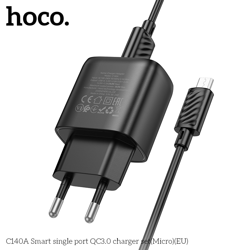 Bộ sạc thông minh Hoco QC3.0 cổng đơn C140A(Micro)(EU) - Ảnh 9