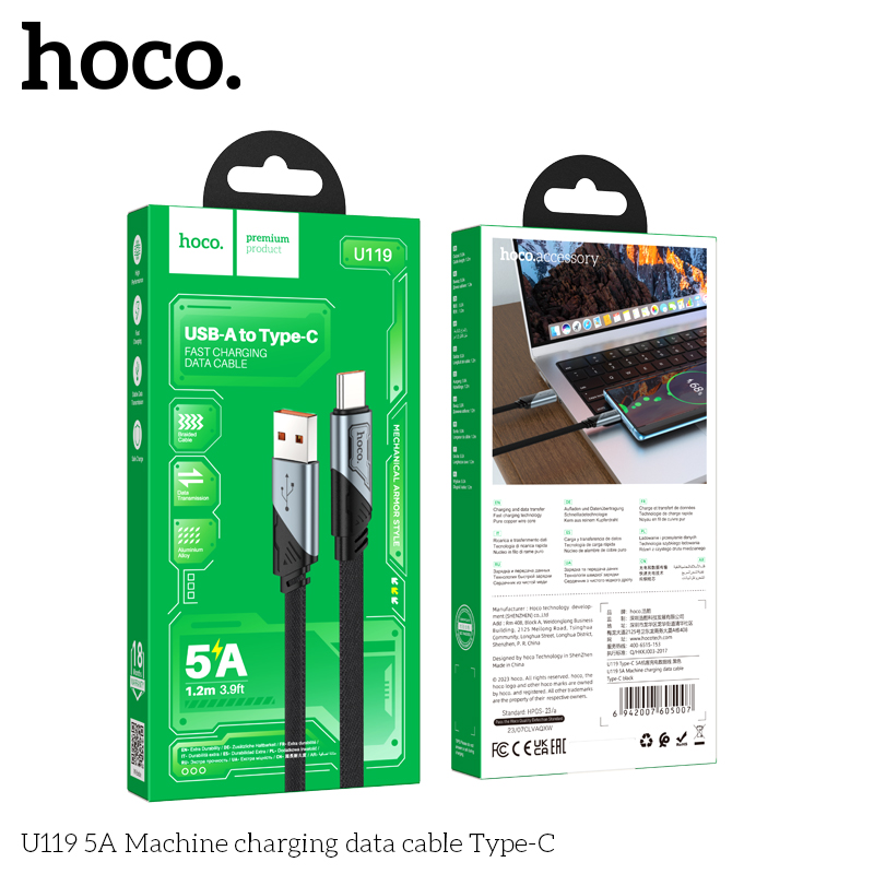 Cáp dữ liệu sạc Hoco 5A U119 Type-C - Ảnh 3