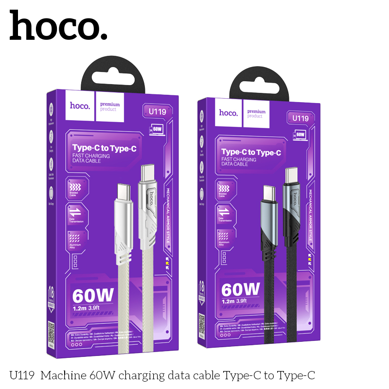 Cáp dữ liệu sạc Hoco 60W U119 Type-C sang Type-C