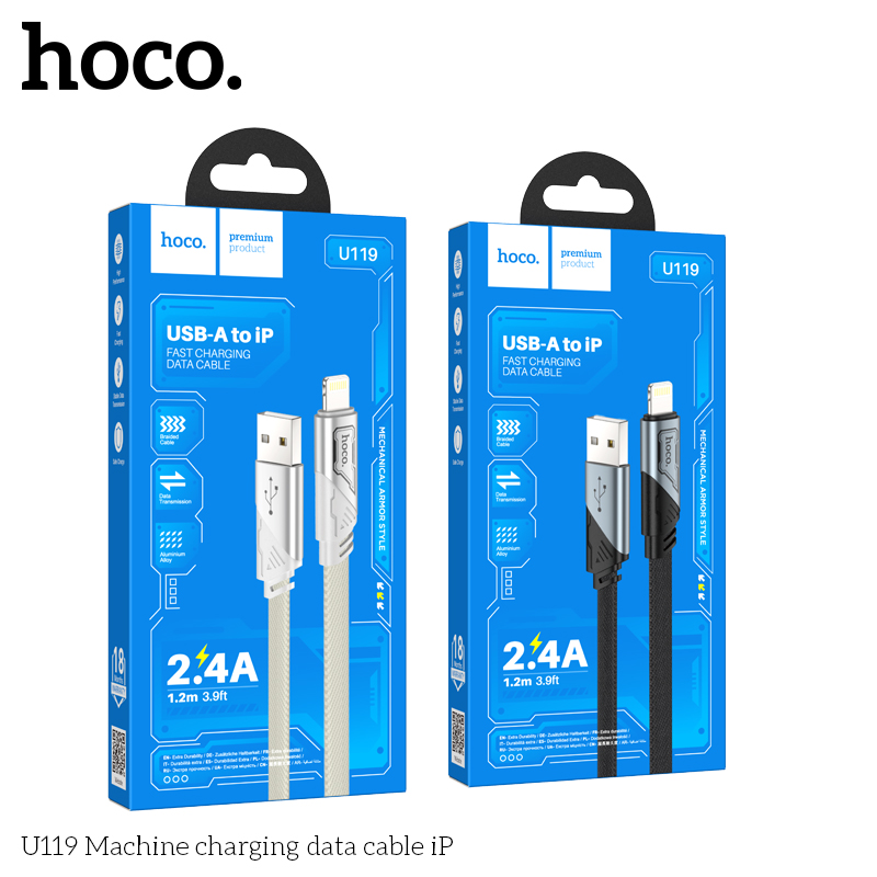 Cáp dữ liệu sạc Hoco U119 2.4A dài 1.2M Cho iP