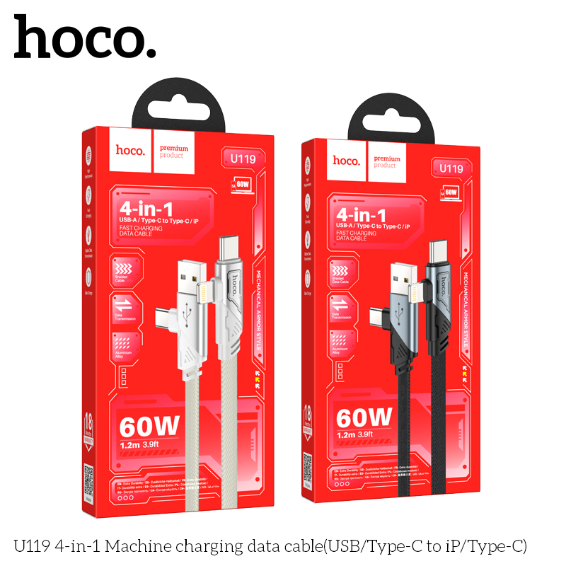 Cáp dữ liệu sạc máy 4 trong 1 Hoco U119