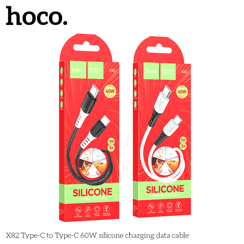 Cáp dữ liệu sạc silicone Hoco X82 Type-C 1M, 3A