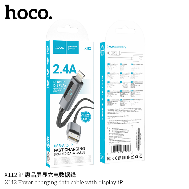 Cáp sạc dữ liệu Hoco X112 Favor có màn hình iP