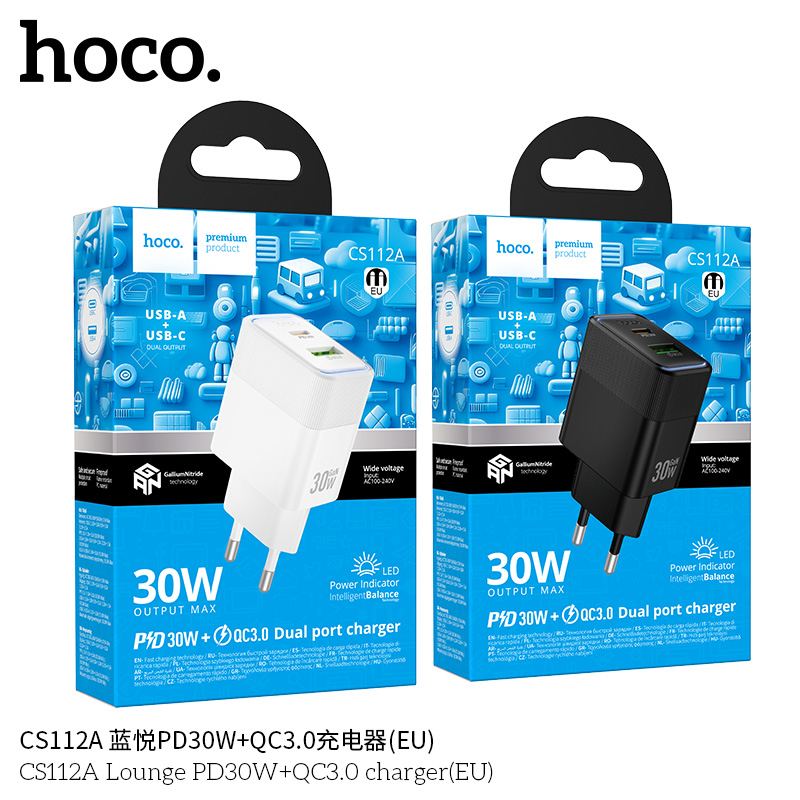 Cốc sạc Hoco CS112A Lounge PD30W+QC3.0 (chuẩn EU)