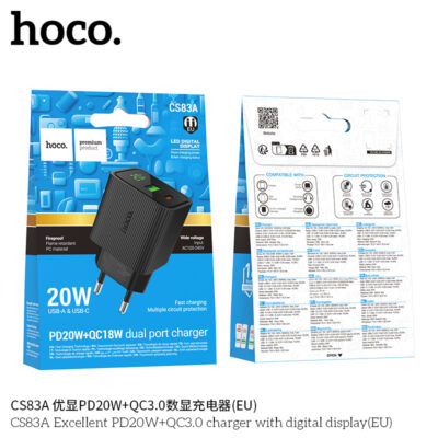 Cốc sạc Hoco CS83A PD20W+QC3.0 cao cấp có màn hình hiển thị kỹ thuật số (EU)