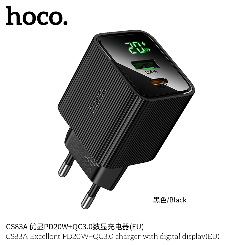 Cốc sạc Hoco CS83A PD20W+QC3.0 cao cấp có màn hình hiển thị kỹ thuật số (EU) - Ảnh 2