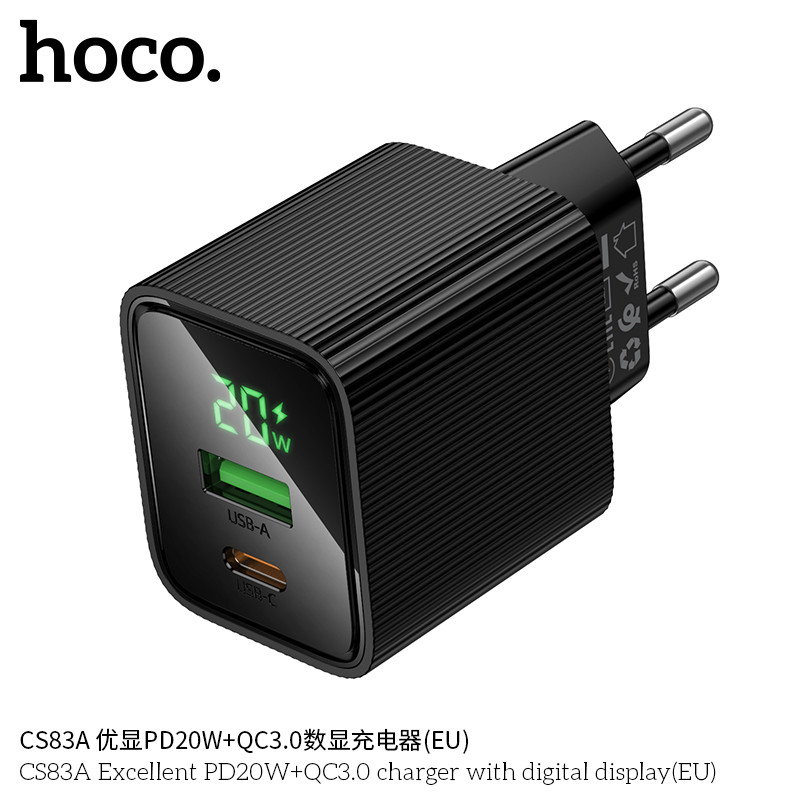 Cốc sạc Hoco CS83A PD20W+QC3.0 cao cấp có màn hình hiển thị kỹ thuật số (EU) - Ảnh 4
