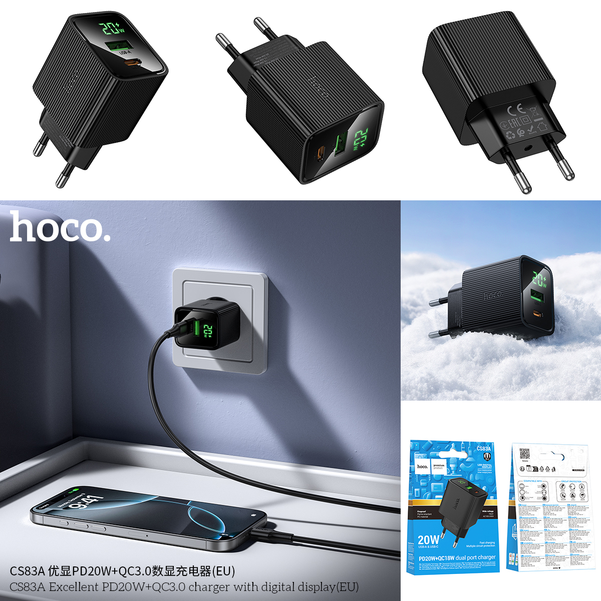 Cốc sạc Hoco CS83A PD20W+QC3.0 cao cấp có màn hình hiển thị kỹ thuật số (EU) - Ảnh 9