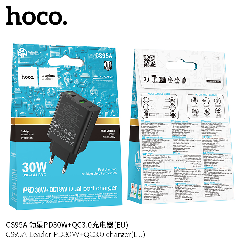 Cốc sạc Hoco CS95A Leader PD30W+QC3.0 MỚI (EU)