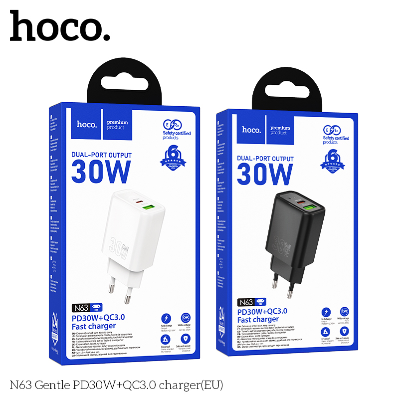 Cốc sạc Hoco N63 Gentle PD30W+QC3.0(EU)