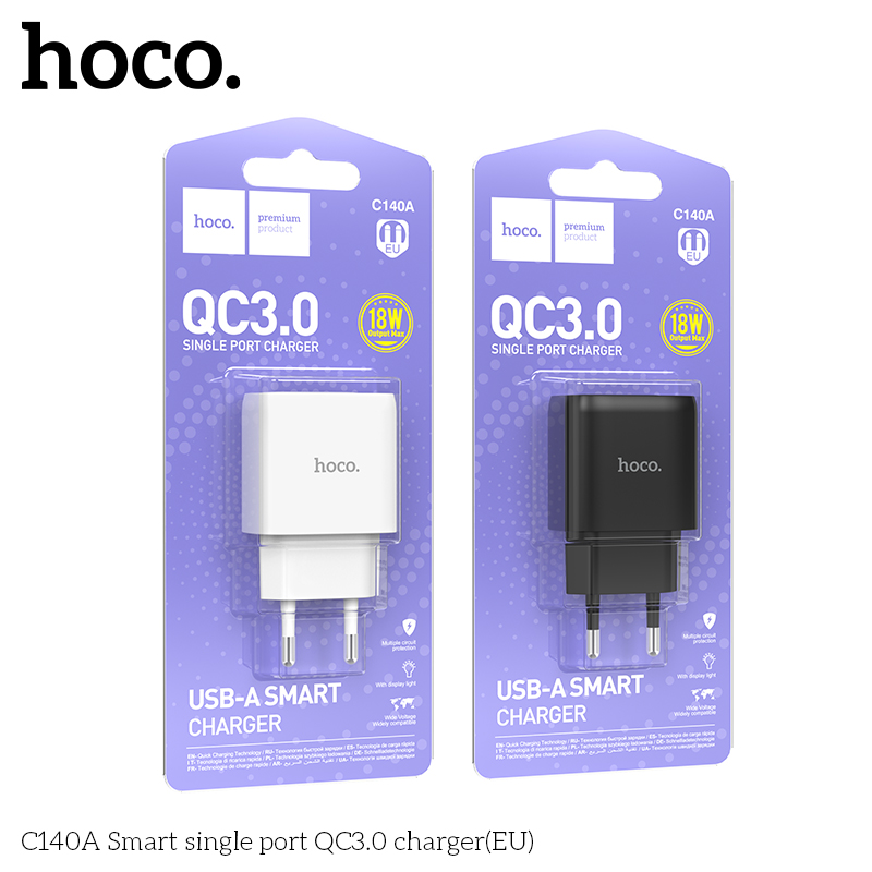 Cốc sạc Hoco QC3.0 cổng đơn thông minh C140A (EU)