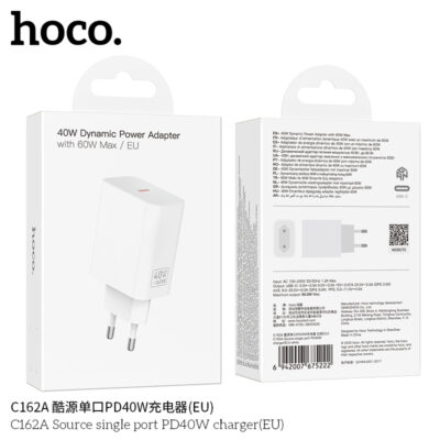 Cốc sạc PD40W Hoco C162A một cổng (chuẩn EU)