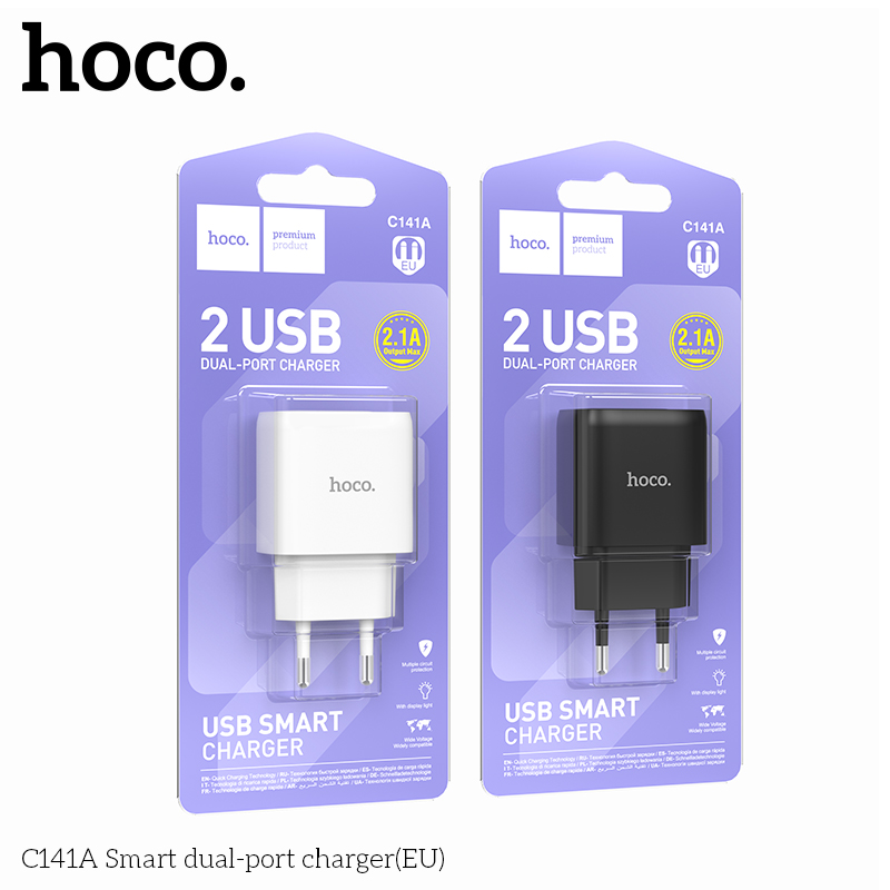 Cốc sạc hai cổng thông minh Hoco C141A (EU)
