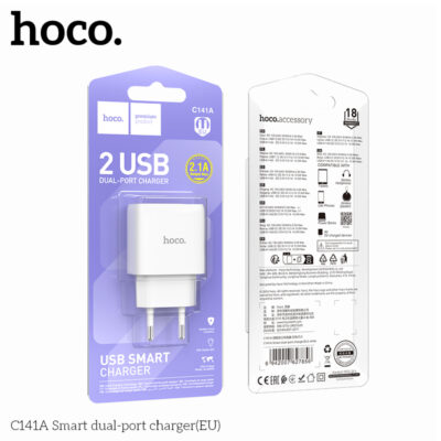 Cốc sạc hai cổng thông minh Hoco C141A (EU) Cốc sạc hai cổng thông minh Hoco C141A (EU) - Ảnh 2