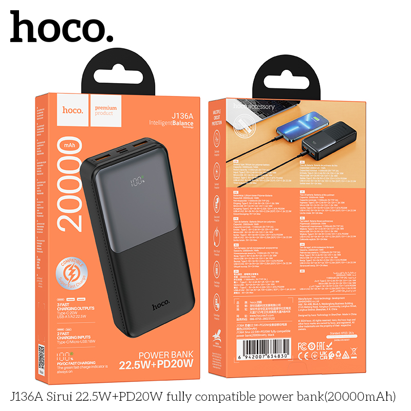 Pin dự phòng HOCO J136A Sirui 22.5W+PD20W (20000mAh) - Ảnh 2