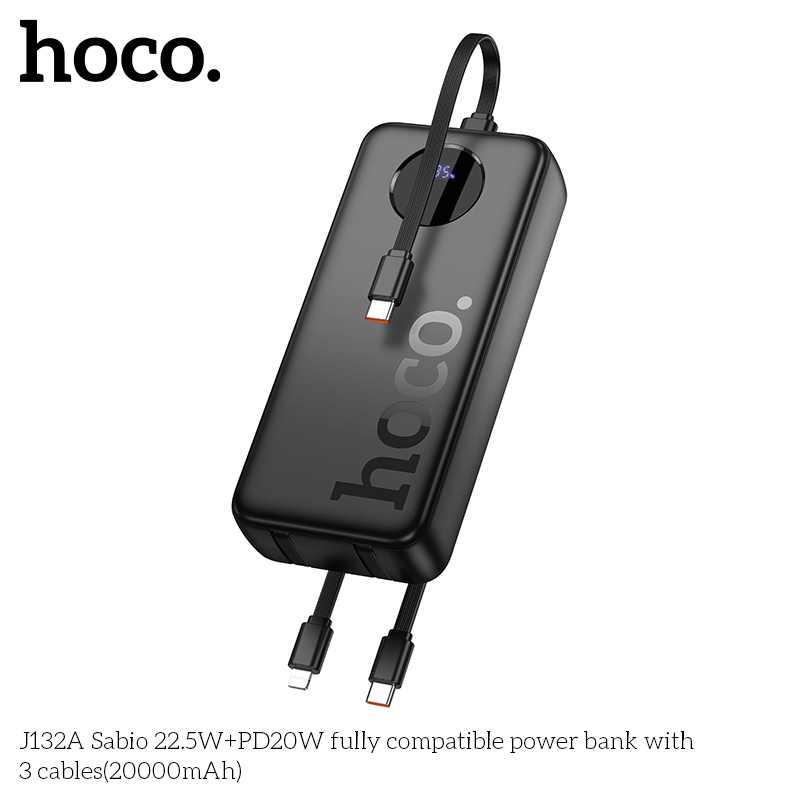 Pin dự phòng Hoco J132A Sabio 22.5W+PD20W kèm 3 dây cáp (20000mAh) - Ảnh 5